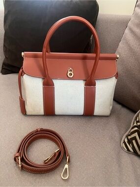 Loro Piana Cream Canvas Tote with Brown Leather Trim